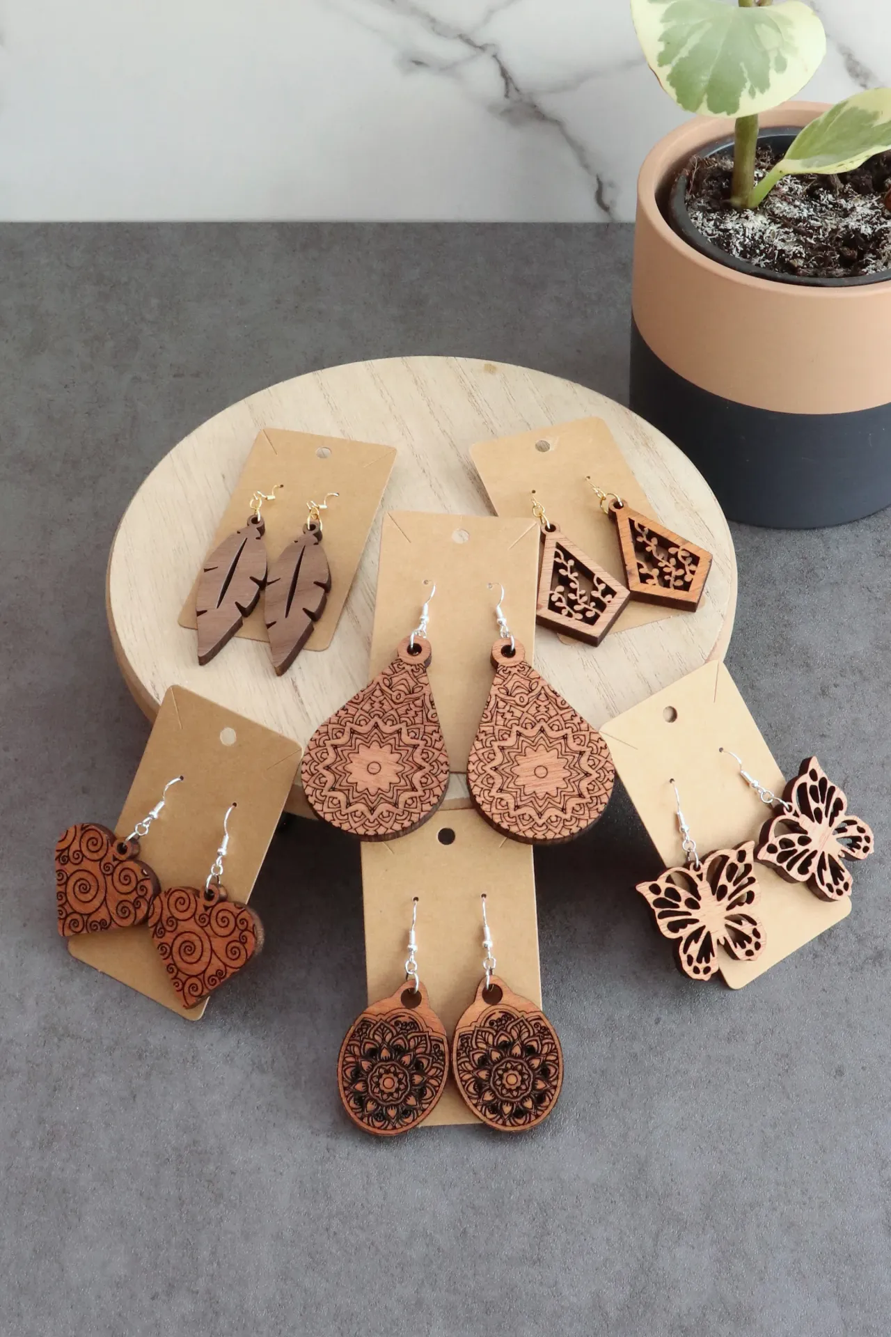 Laser-cut Wood Earrings
